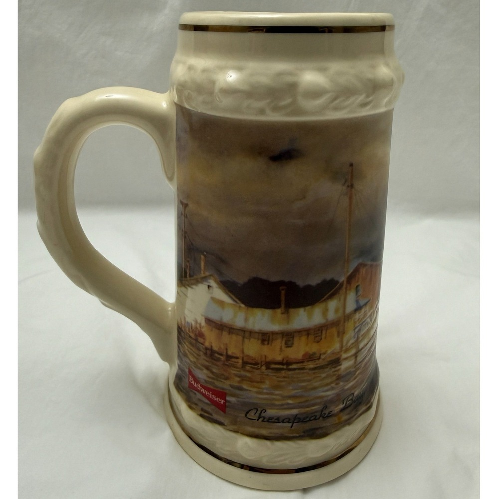 Vintage‎ 1991 Budweiser Collector Beer Stein Storm Over Rock Hall Chesapeake Bay